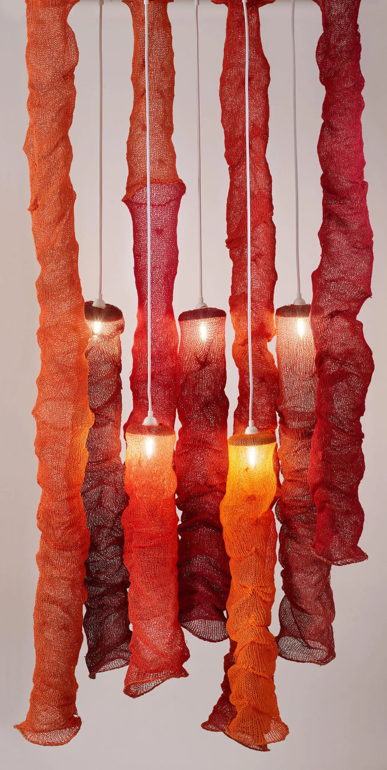 7' x 36" Luminaire hand knit with linen and copper wire