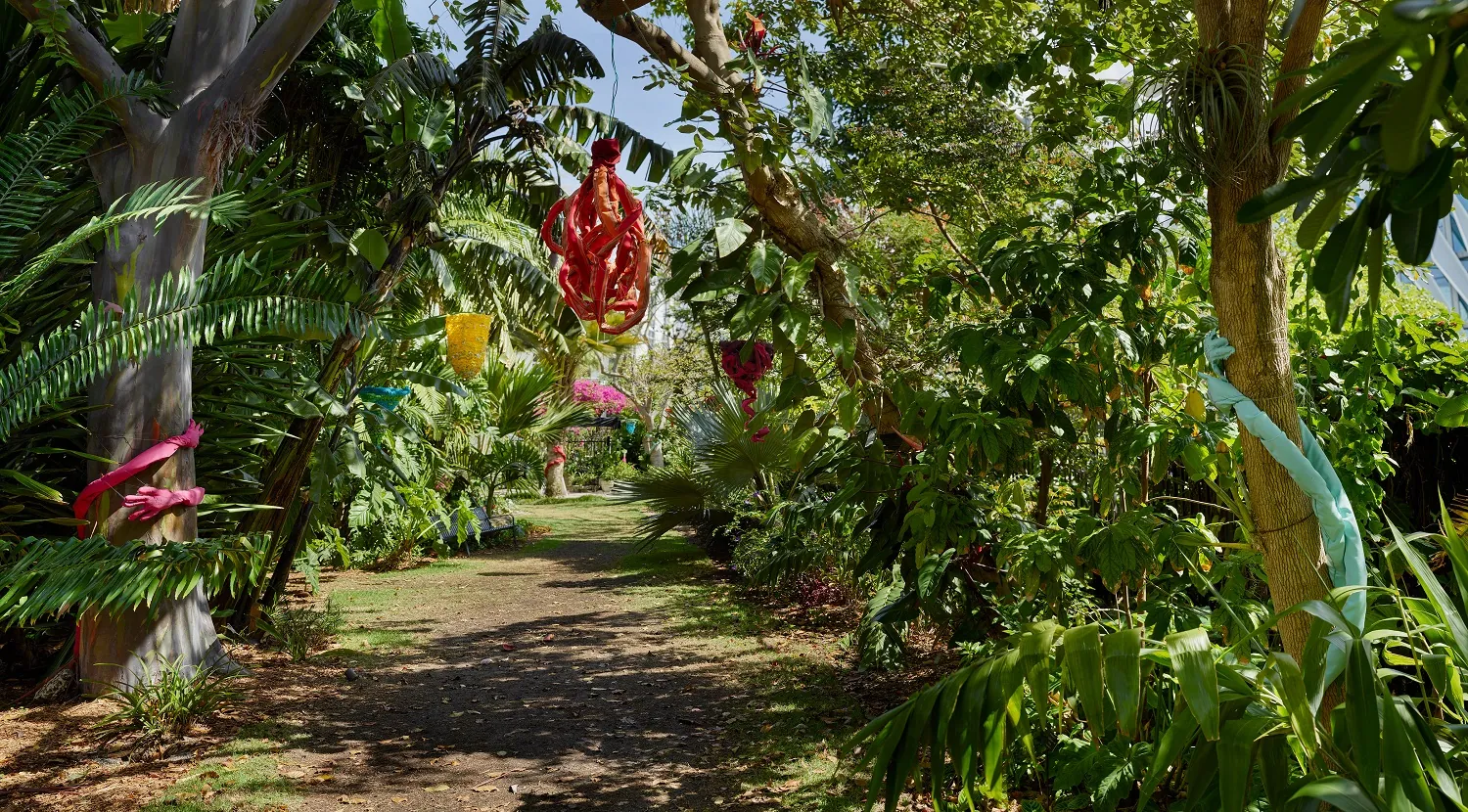 Evelyn in front of botanical garden nest