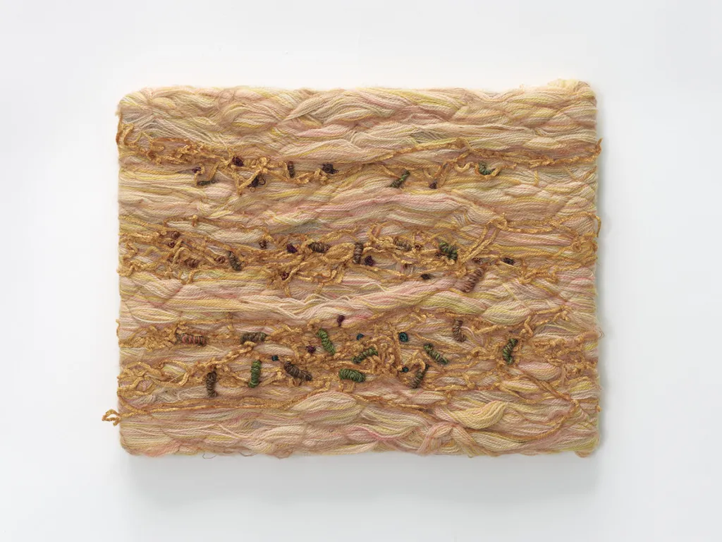 Hand dyed merino yarn on linen canvas. 9" x 12"