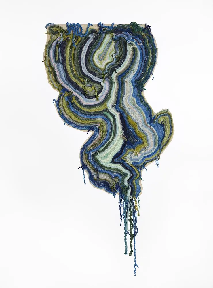 "Overflowing Dreams" 2022. 3' x 2'. Hand-dyed yarn applied and embroidered onto cotton canvas.