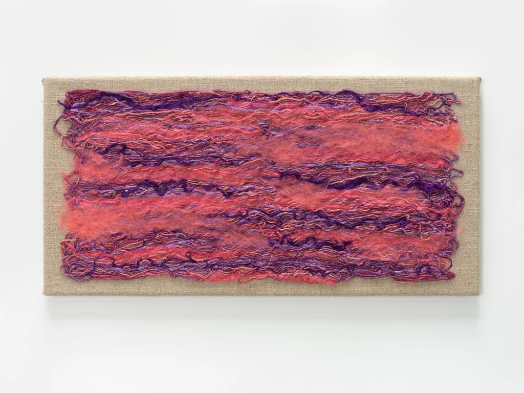 Silk, merino wool and roving on linen. 10" x 20"