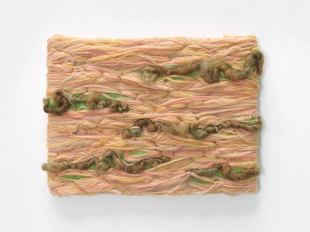 Hand dyed merino yarn on linen canvas. 9" x 12"
