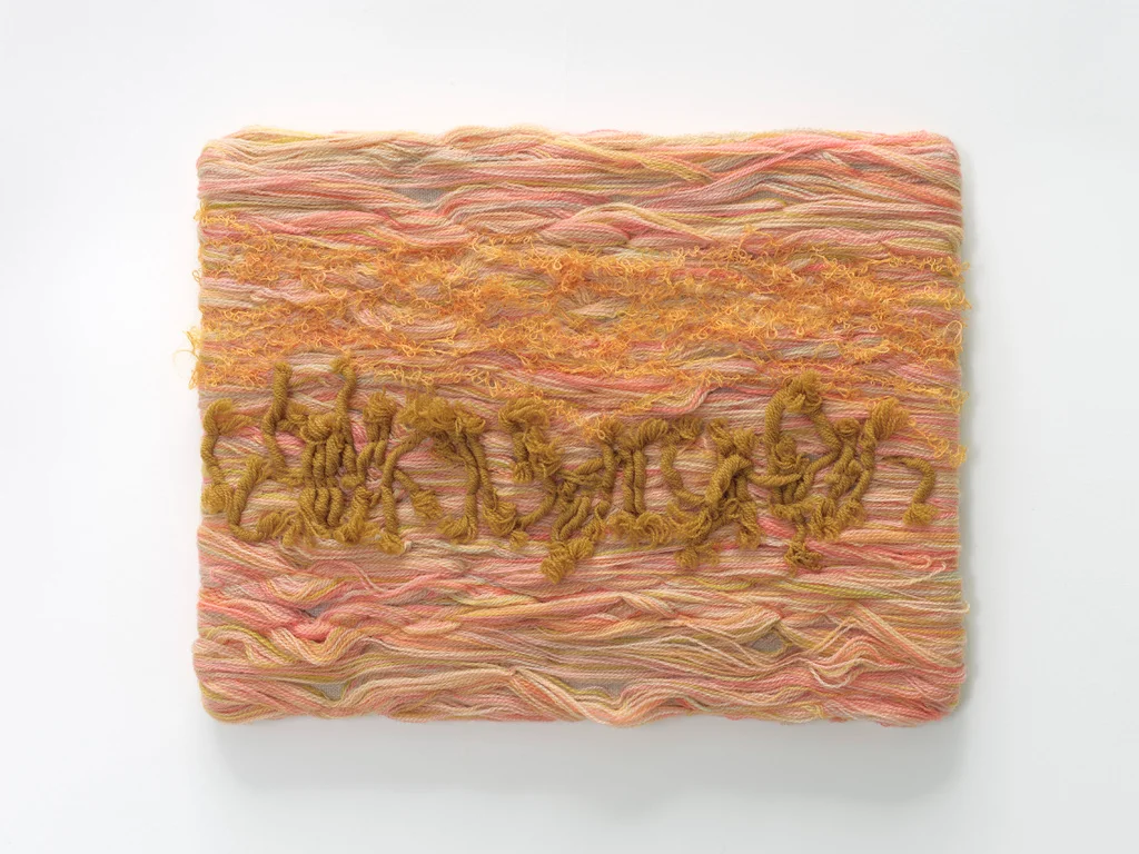 Hand dyed merino yarn on linen canvas. 9" x 12"